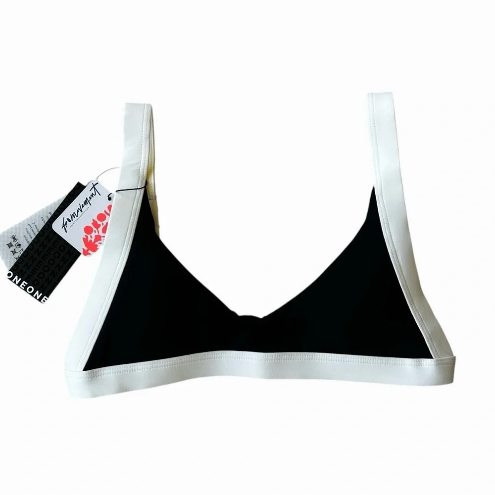 Free People Black and White Contrast Sport Bikini TOP